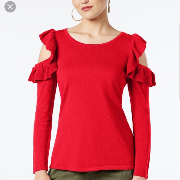 INC International Concepts Tops - INC red cold shoulder sweater